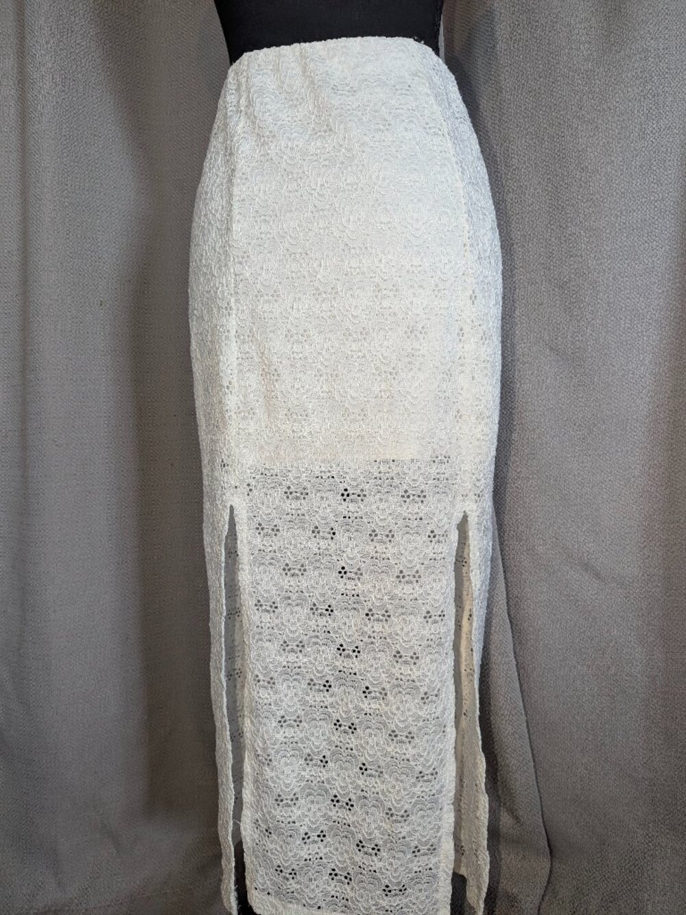 No Boundaries White Lace Maxi Skirt with Dual Front Slits